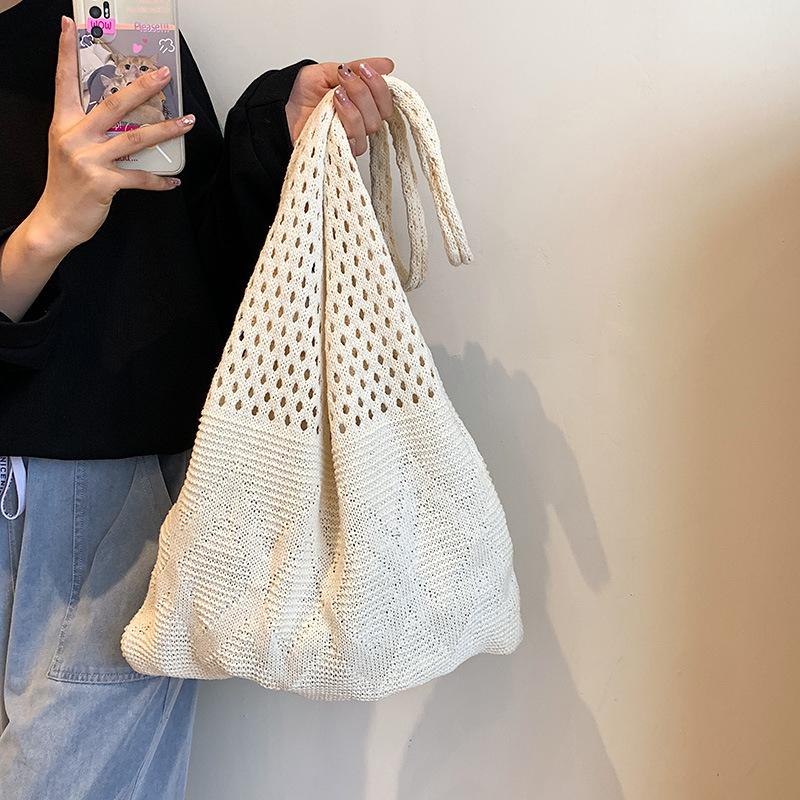Yogodlns Wool Knitted Shopping Tote Bag for Women Vintage Cotton Girls Shoulder Bag Large Capacity Female Handbag Crochet Bag