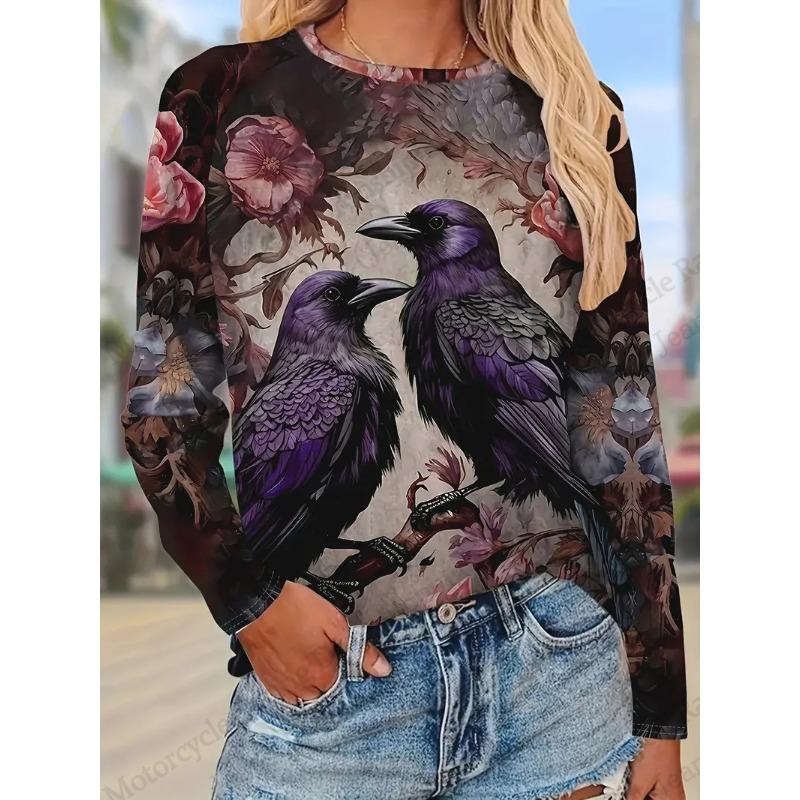 Ethnic Floral 3d Print T-Shirt Women's Crew Neck T-Shirt Casual Long Sleeve T-shirt Women Clothing Fashion Oversized Tops Tees