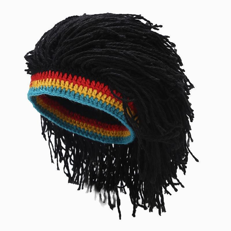 Men Women Synthetic Wig False Braid Dreadlocks Beanie Cap Handmade Crochet Hat Cosplay Party Headwear Warm Knitted Wig Hat