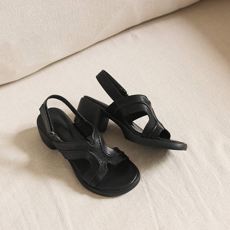 Krazing Pot Microfiber Thick Med Heels Peep Toe Shoes European Design Summer Size 43 Size 42 Platform Women Sandals