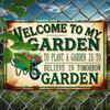 Vintage Metal Welcome To My Garden Sign 2D Flat Wall Art Rustic Farmhouse Decor Tinplate Outdoor Indoor Home Decoration