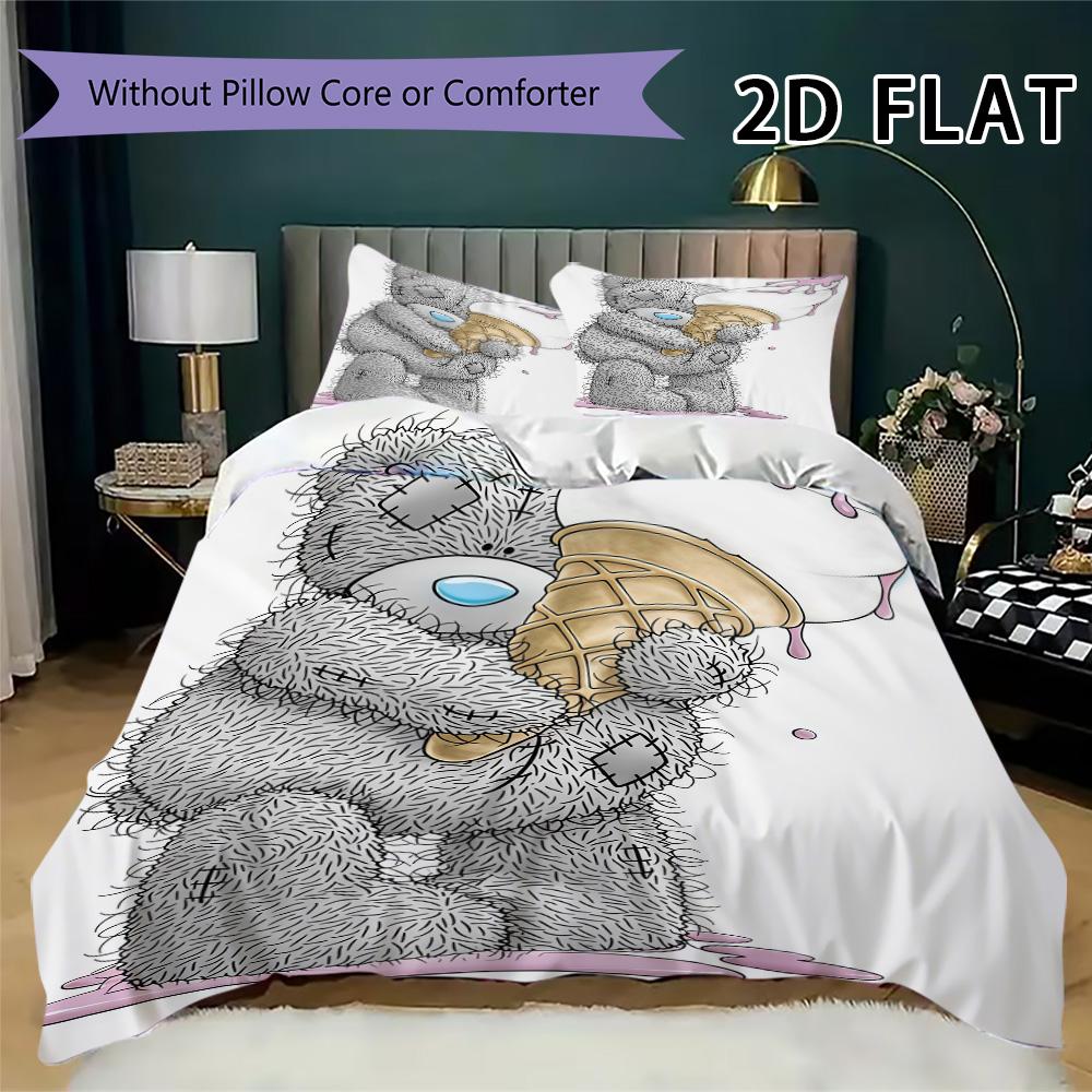 Stoffiges Teddy-Muster Bettwäsche-Steppdecken-Set Steppdeckenbezug Kissenbezug Heimdekoration Geburtstagsgeschenk (1 Bettbezug + 2 Kissenbezüge (ohne Füllung))