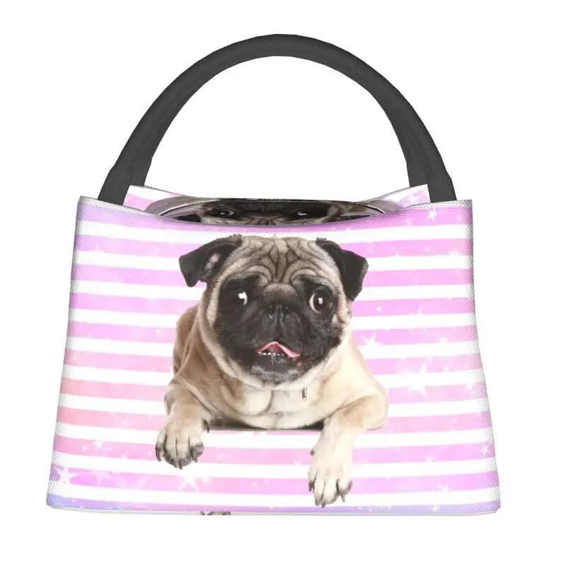 Lovely Pug Dog Insulated Lunch Tote Bag for Women Portable Cooler Thermal Bento Box Outdoor Camping Travel