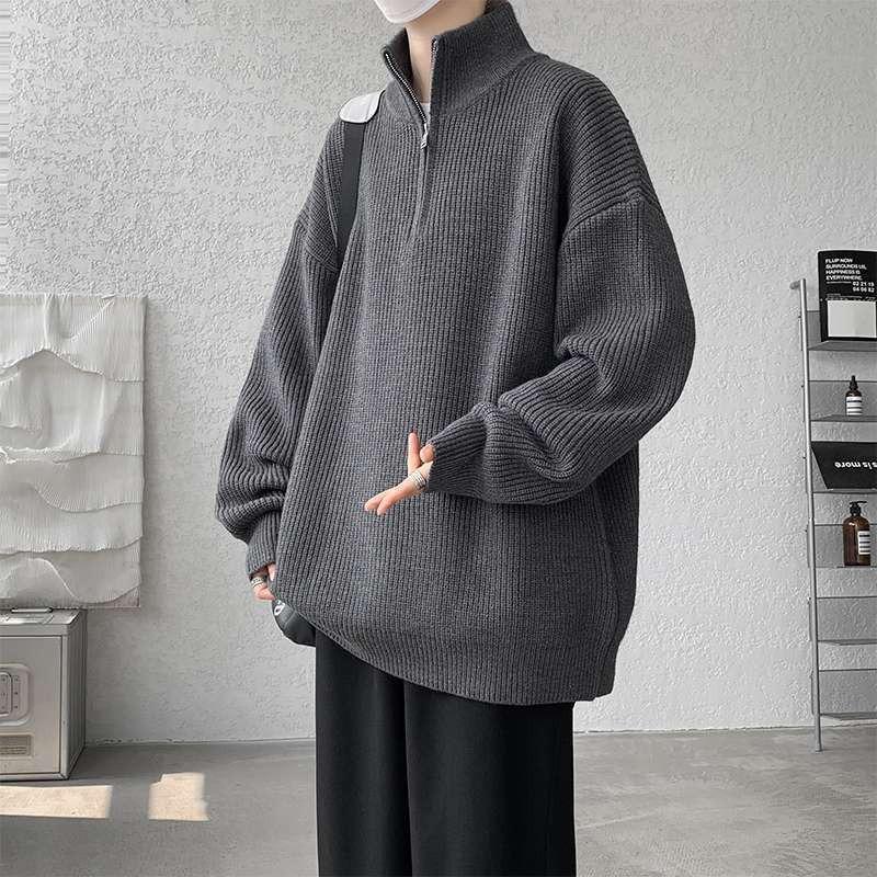 

Men s Plus Size Half-Zip Stand Collar Sweater - Solid Color, Versatile, Trendy, Loose Fit for High School Students (Autumn/Winter) 5XL (recommended 205-225 jin) темно-сірий