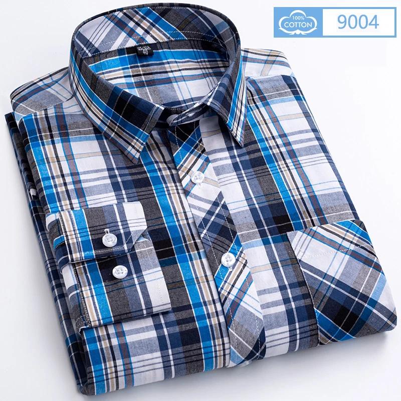 New Plaid Long Sleeve Dress Shirts For Man Cotton Classic Checked England Style Turn Down Collar M-8XL Men's Clothes Shirt Soft