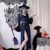 Halloween Adult Costume Wizard Witch Slits Starry Sky Vampire Witch Costume Cosplay Dress