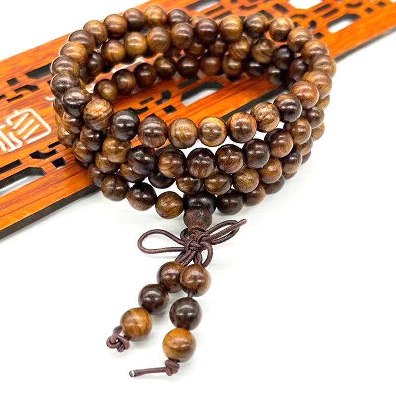 Buddhist Prayer Bracelet - 108 Beads, Multi-strand Sandalwood, Black Rosewood, Wenwan Style