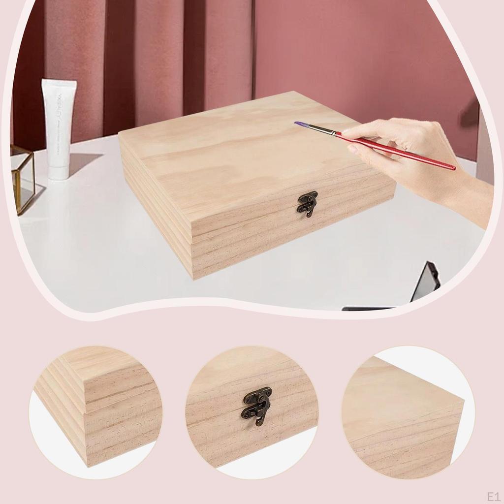 Unfinished Wooden Box Keepsake Multipurpose Jewelry Organizer with Hinged Lid for DIY Party