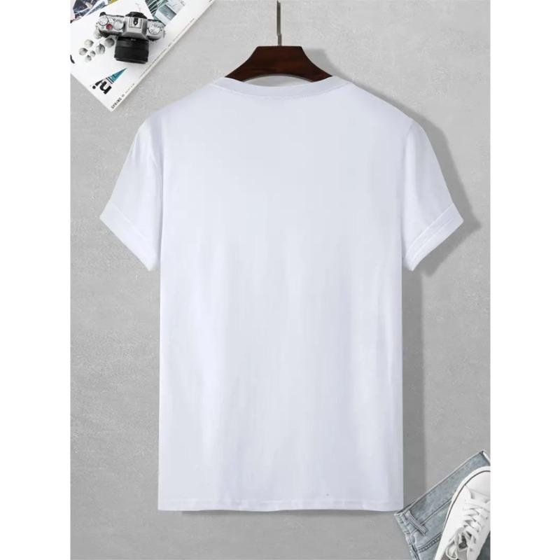 European Size Men'S T-Shirt - Green Casual Crew Neck, Cotton Knit Fabric, Short Sleeve, Regular Fit, Summer Outdoor Tee with Geometric Letter Design