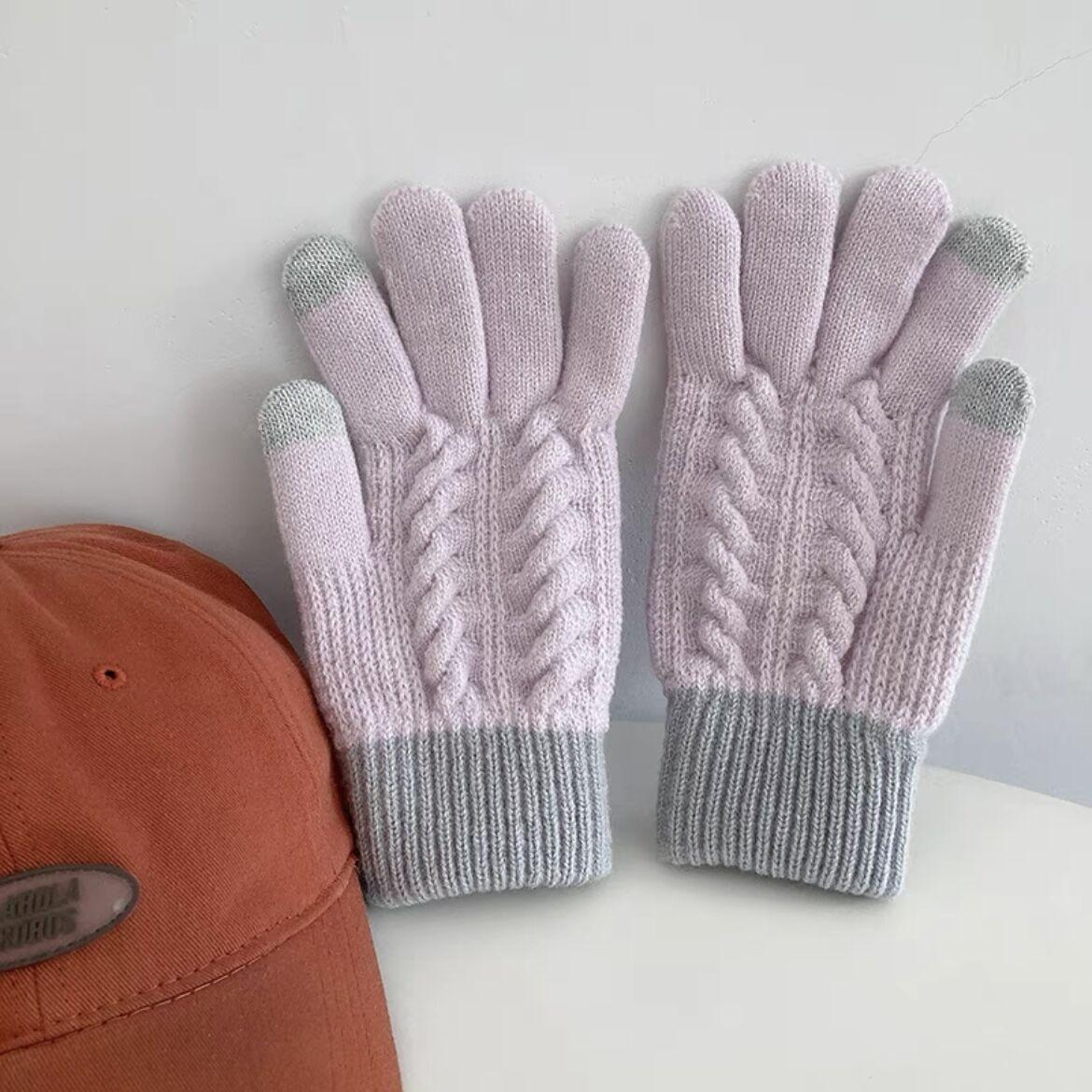 

Touch Screen Autumn and Winter Korean Style Cute Woolen Knitted Gloves for Male and Female Students Plus Velvet and Thickening To Keep Warm One Size
