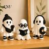 Soft Matte Finish Resin Craft Ornaments Halloween Ghost Figurine, Cartoon Desktop Ornaments, Cute Statue Trendy for Home with Book/Coffee/Vinyl