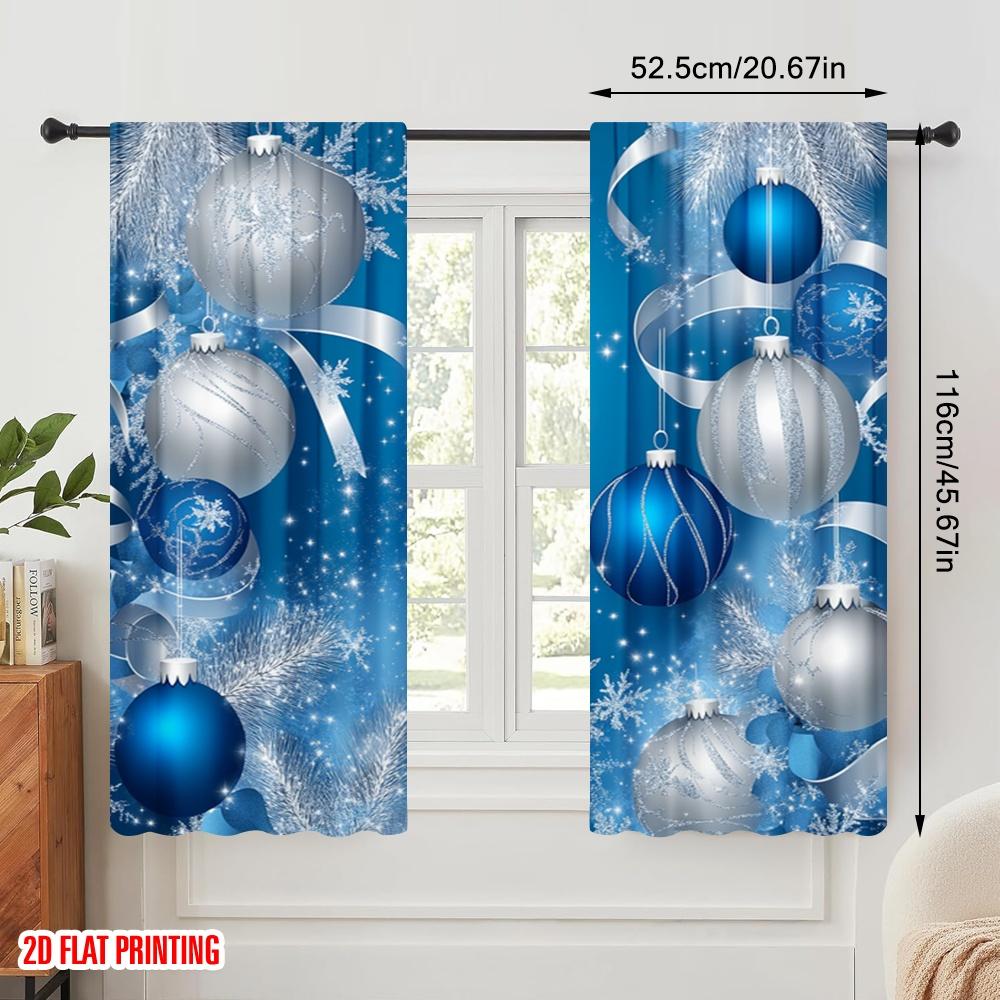 2pcs,2D plane printing Pattern Curtains Blue Silver Christmas Ornaments 100% Polyester (without rod) All Seasons Perfect for