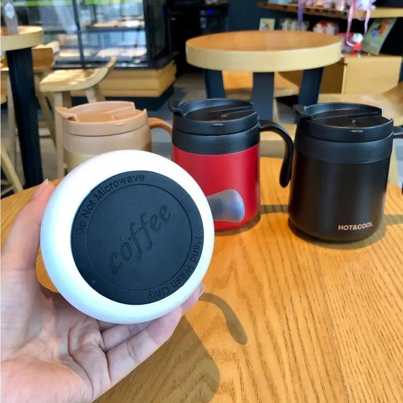 1pc 350ml/500ml Stainless Steel Coffee Thermos Mug Cold and Hot Thermal Water Bottle with Handgrip Office Vacuum Flask Tea Cup