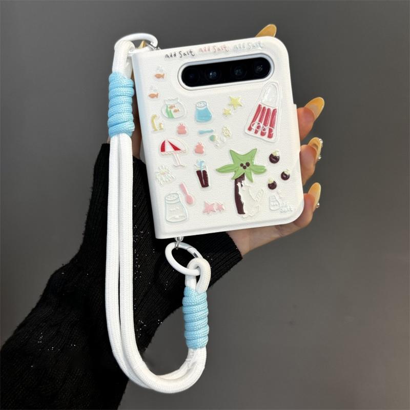Buch-Stil Flip-Handyhülle für Samsung Z Flip7 ZFlip6 zflip5 Hülle Xiaomi Mix Flip MIX Flip2 Weißes Ledergehäuse mit süßem Aufkleber