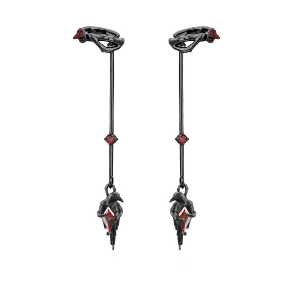 Gothic Ravens Inspired No Piercing Ear Cuff For Men And Women Earhook Pendant With Rose Details Alloy Dark Jewelry