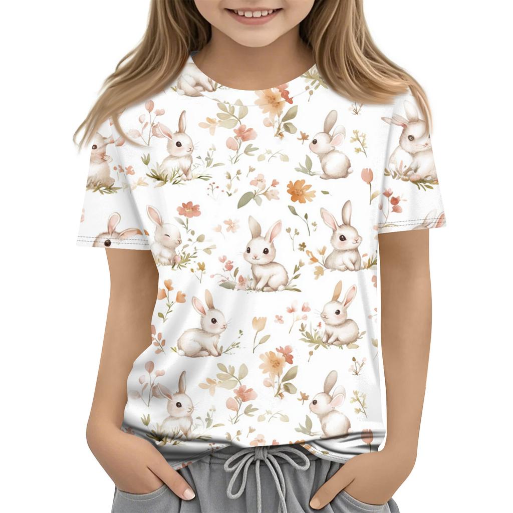 Children's Easter Printed Round Neck Short Sleeved Casual T-shirt
