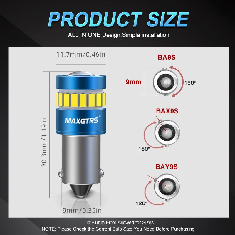 MAXGTRS 2x Car Auto BA9S Bax9s BAY9S Led T4W Wedge W5W 3030 Chip Interior Bulb T2W T3W H5W Parking DRL License Plate Light