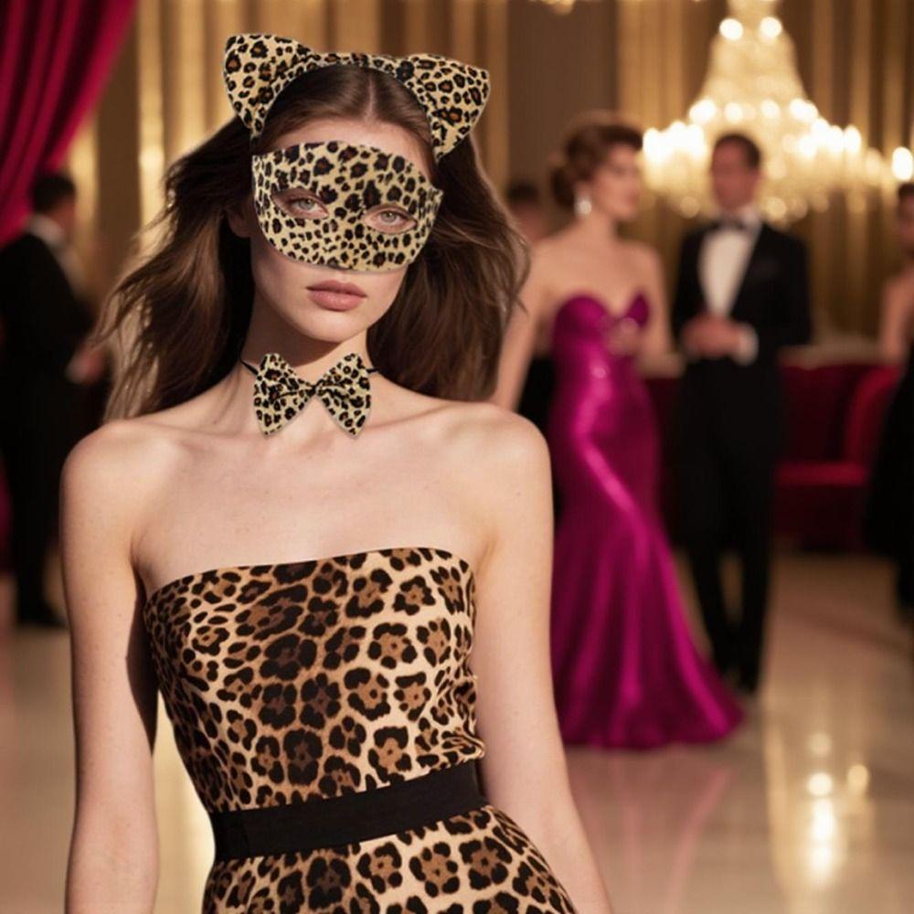 3 Stück/Set Kreatives Halloween-Masken-Stirnband-Set Leopard Halbgesichtsmaske Cosplay-Requisiten