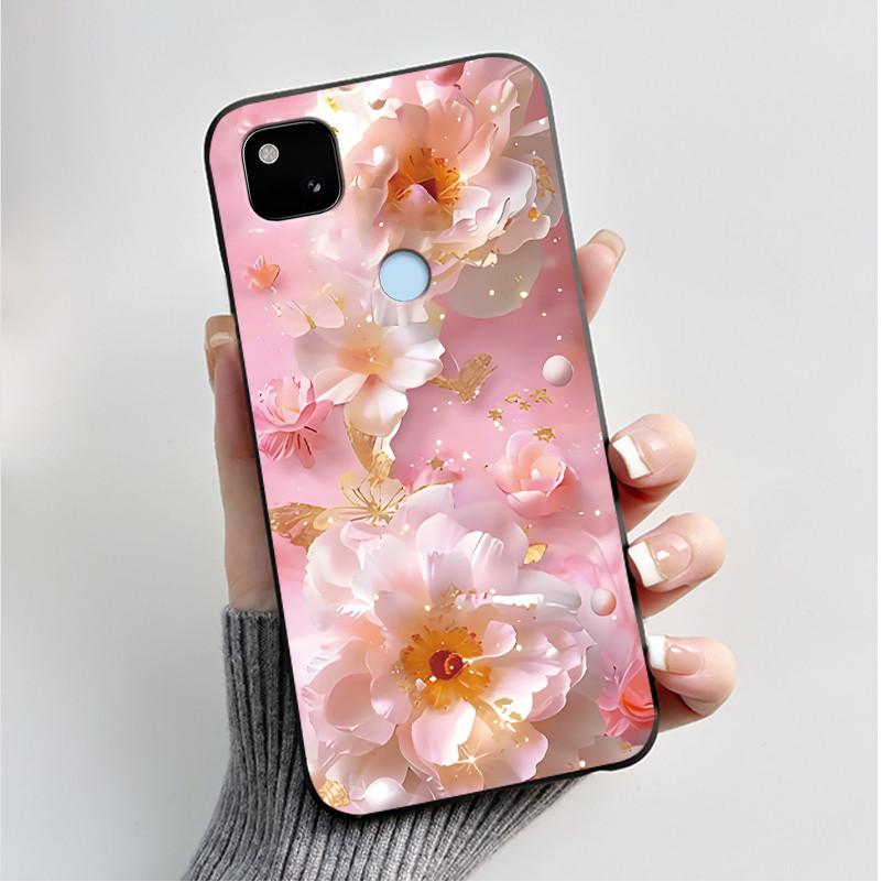Case For Google Pixel 4a Luxury Fashion Butterfly Flowers Soft Matte TPU Silicon Back Cover Black For Pixel4a 4G 5G Phone Case