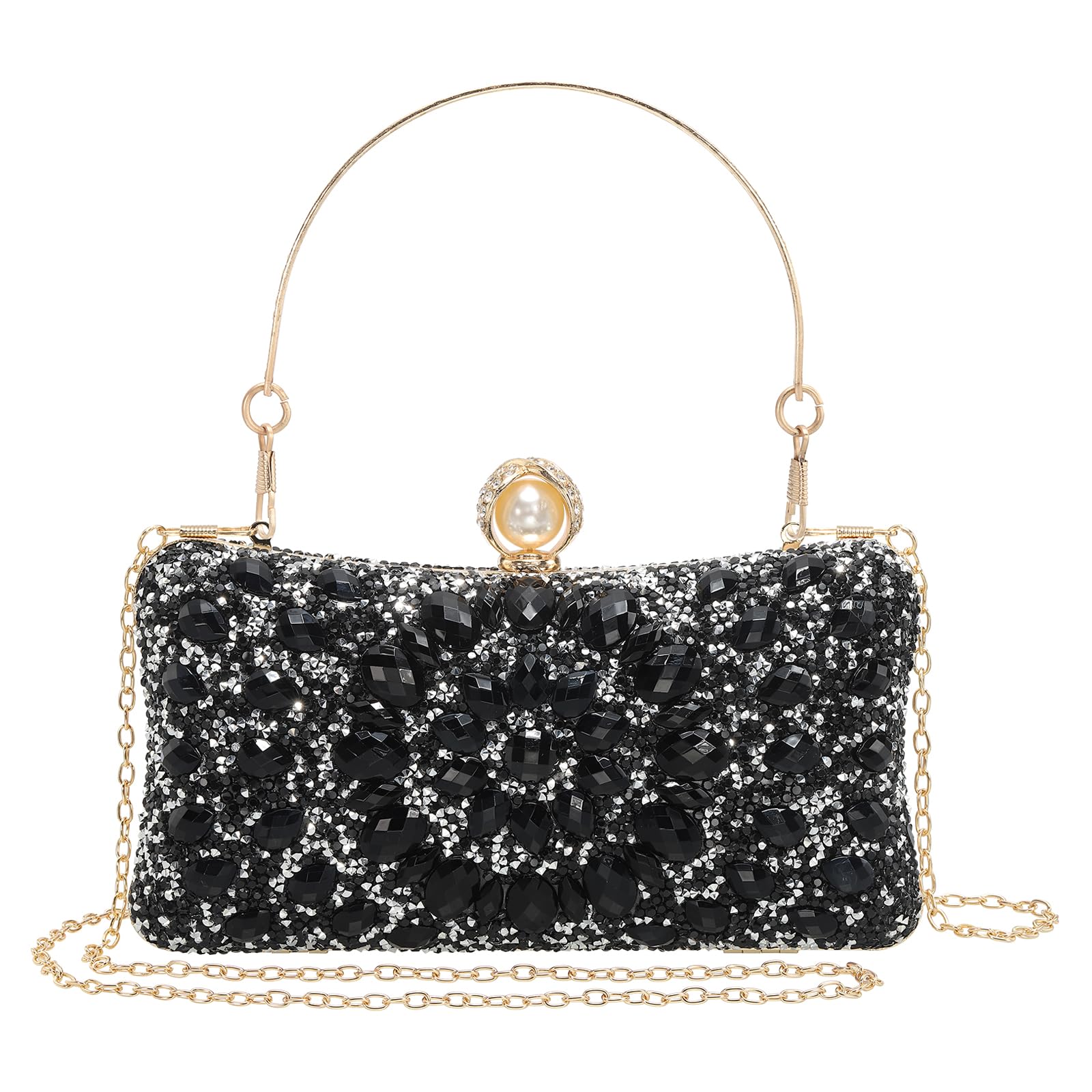 uxcell Женский сверкающий вечерний клатч со стразами и двумя цепочками, Черный, для свадеб, вечеров и выходных
