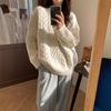 Gentle wind soft waxy versatile milk white round neck twist loose pullover sweater lazy wind outer wear thickened women