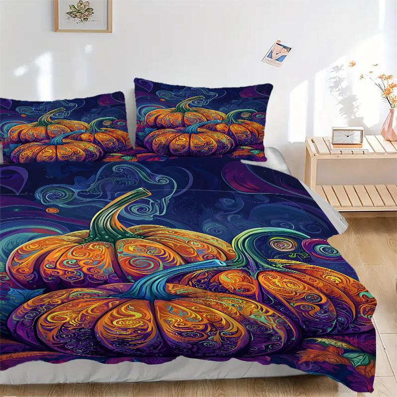 3pc Pumpkin Swirls Cover Set - 1 Quilt Cover + 2 Pillowcases, All Seasons Bedroom Setting, Perfect for Home066