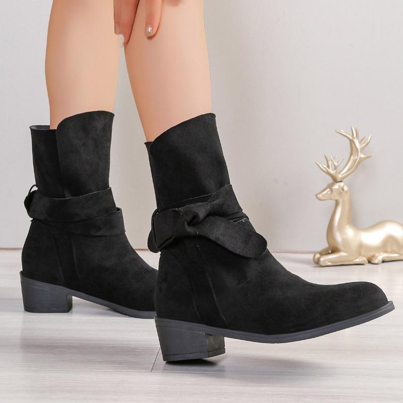 Fashion Rock Shoes Woman Luxury Designer  Lady Boots Boots-Women Fashion Rubber Low 2024 Pointy Ankle Solid Cow Suede Pointed Toe Slip-O