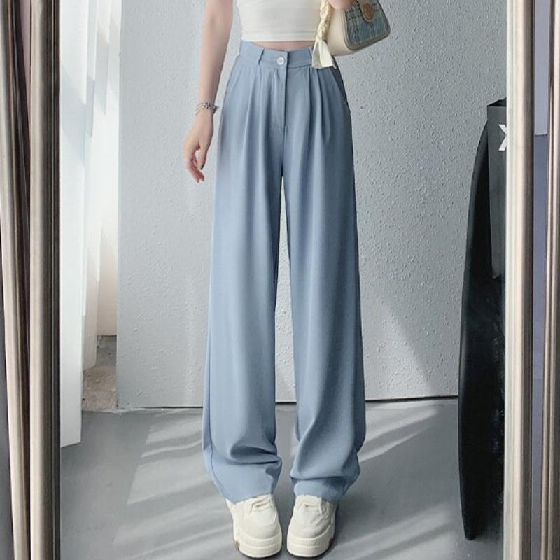 GMXIA Pink High Waist Draped Wide Leg Pants Women's Summer Suit Pants Straight Peplum Casual Women's Pants