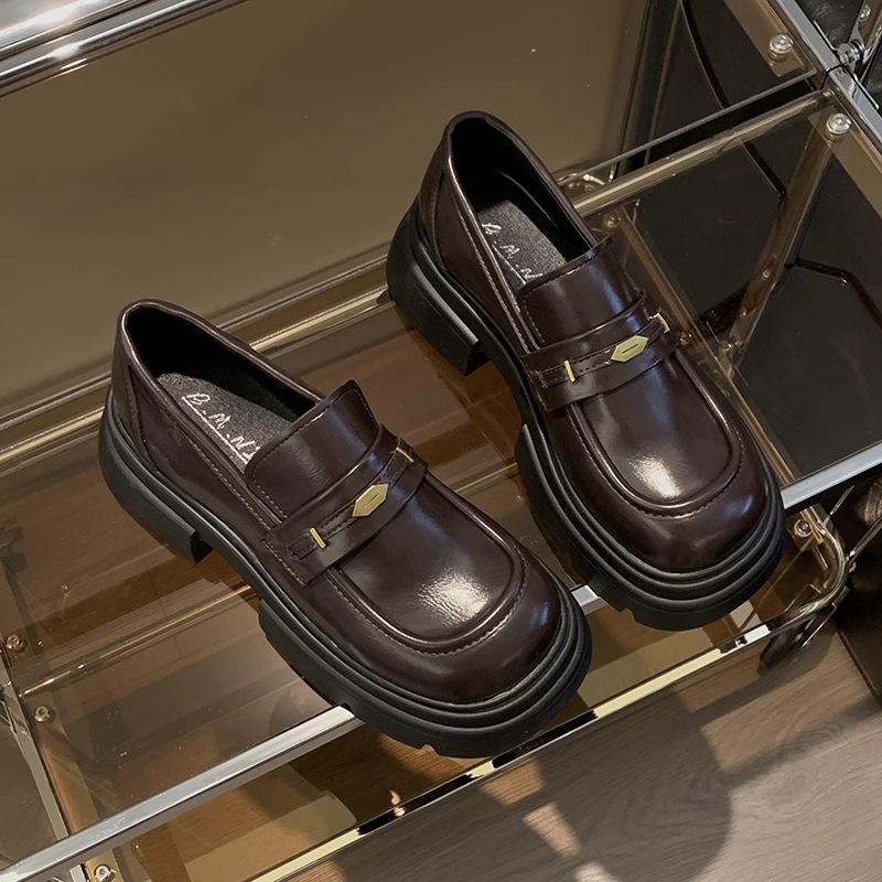 British style platform loafers women's 2025 spring and autumn new commuter retro high-end black versatile small leather shoes