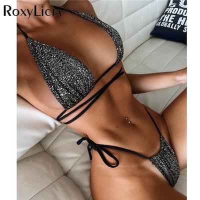 Glitter sprankelende wrap around mini bikini dames badmode vrouwelijk badpak tweedelige bikiniset bader badpak zwemmen