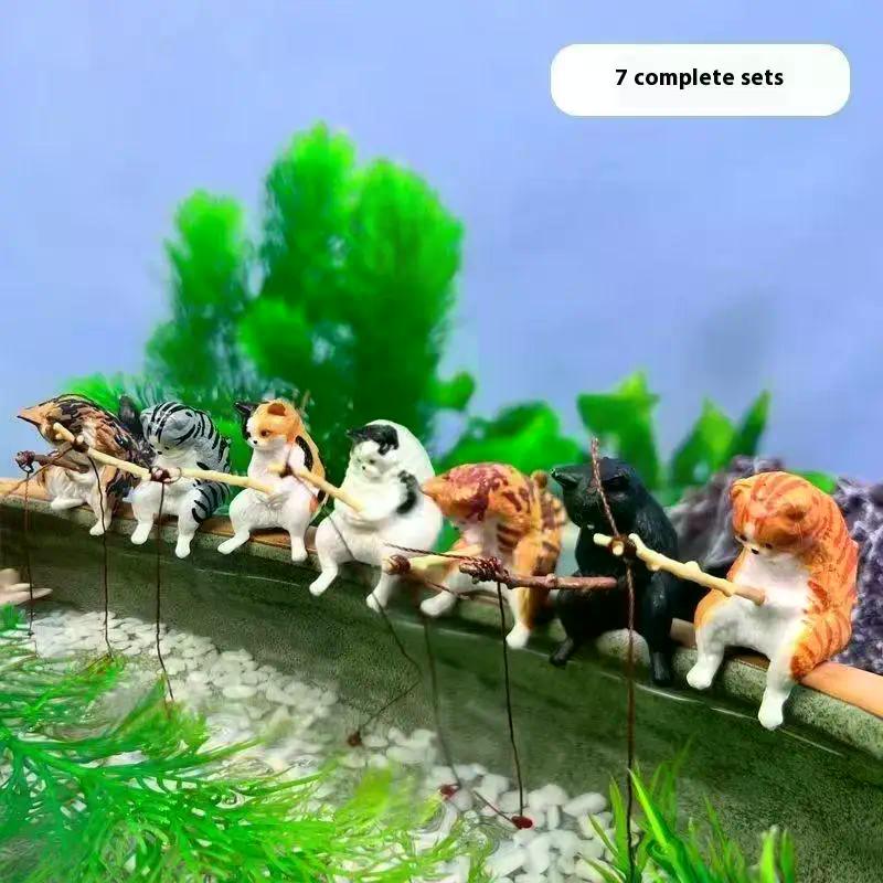 1 Set Heim-Desktop-Dekoration Realistische Katzen und Blatt Marienkäfer Harzfiguren Aquariumzubehör Einzigartige Geburtstagsgeschenke