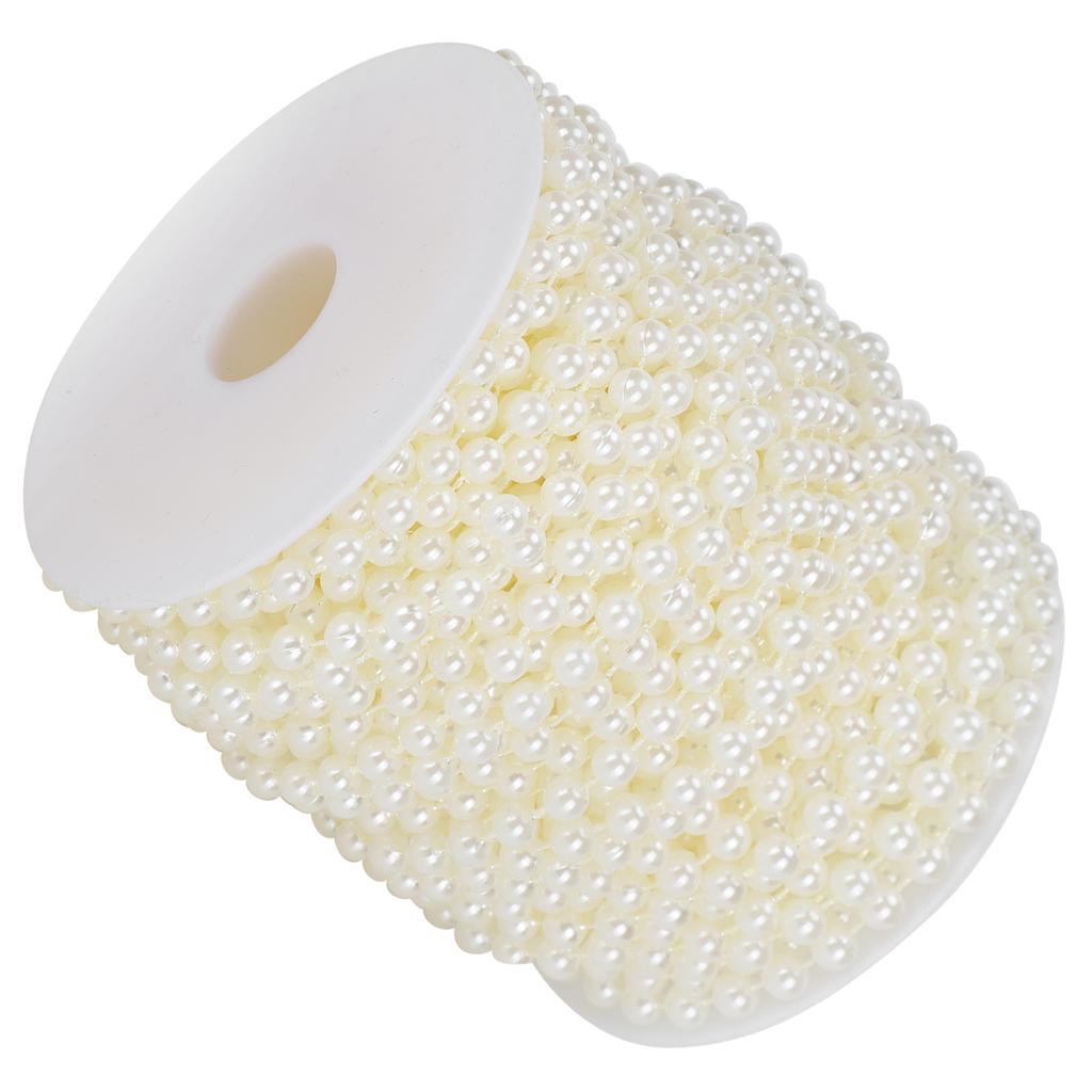 Faux Pearl Bead Garland String Round DIY Decoration Craft Clothing Accessories 6mm 25Meter RollBeige