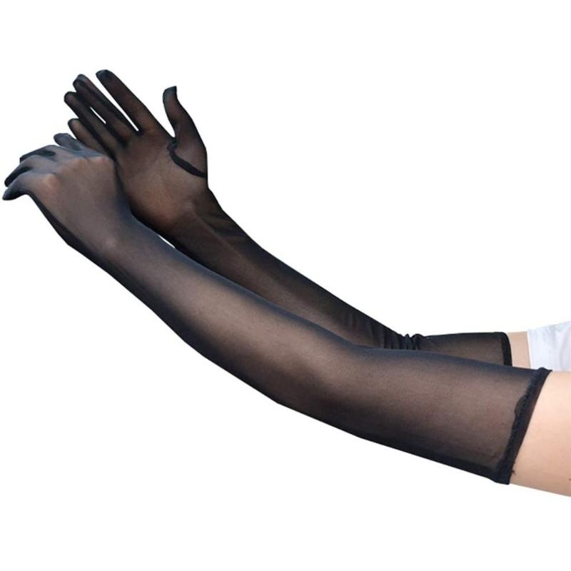 Bridal Gloves Operas Party Elastic Sheer Tulle Gloves 21" Long Fancy Wedding Gloves for Banquet Evening Party
