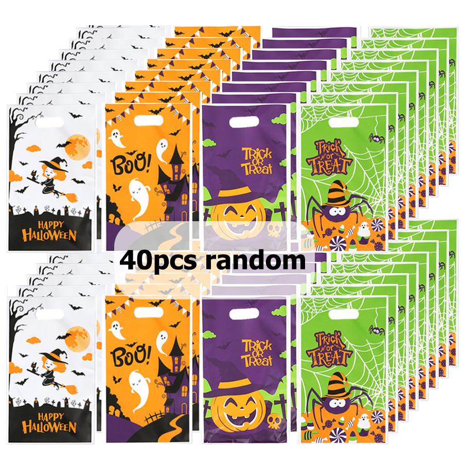 20/40pcs halloween Theme Plastic Tote Bag Cartoon Pumpkin Bat Style Small Gifts Packaging Bag Festival Party Favor Supplies