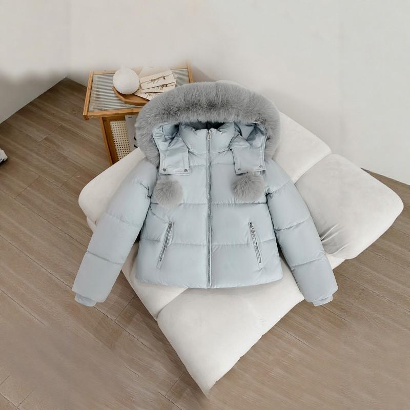 Womens Short Puffer Coat With Faux Fur Collar Hooded Winter Jacket Thick Warm Cotton Fill Korean Style