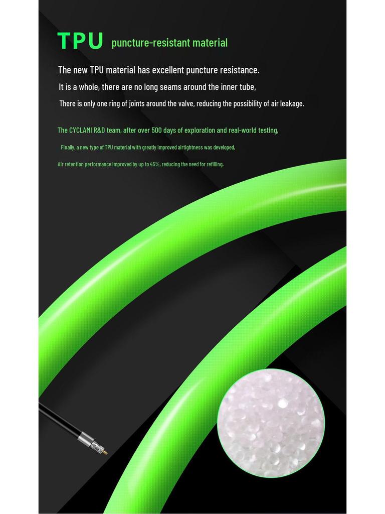 CYCLAMI Ultralight TPU Inner Tube with Free Tire Patches and Levers - 30g, Presta Valve, Puncture Proof Road Bike Tire.