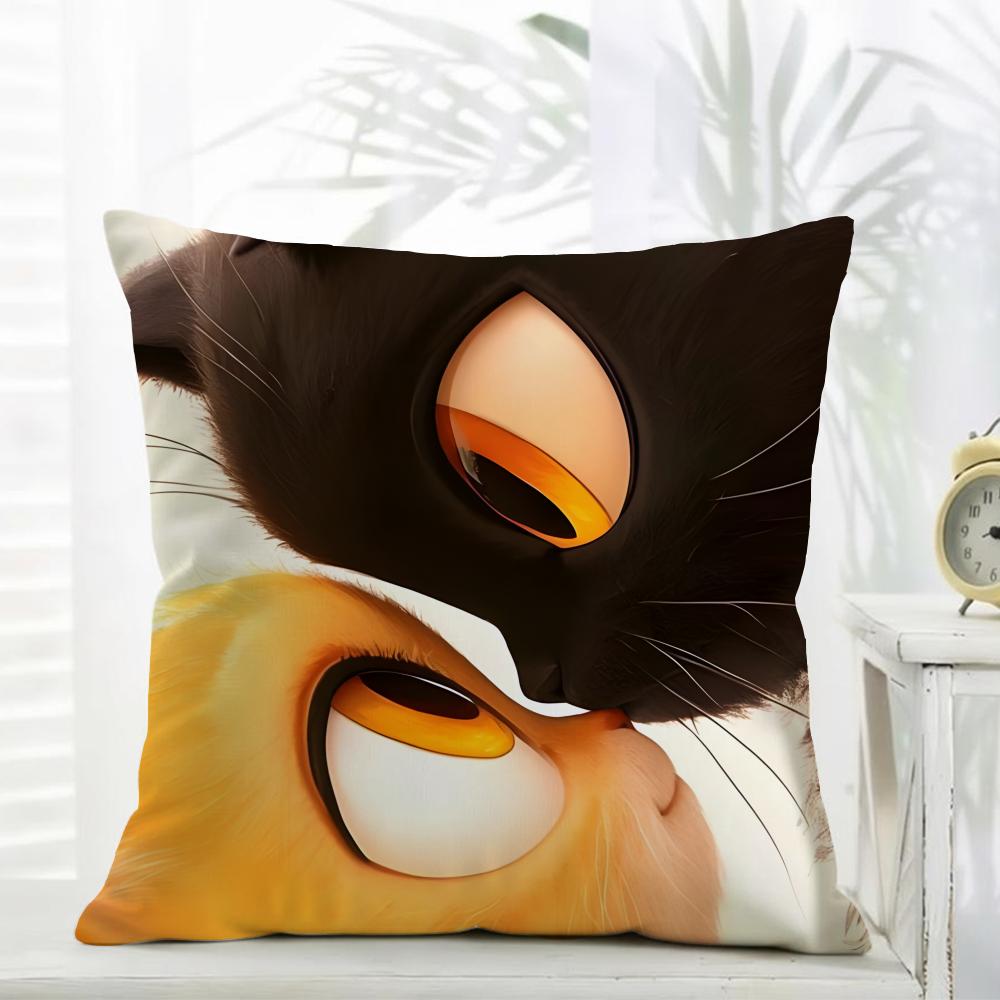L-Little Black Cat Couple Pillow Cute Cushion Cover Daily Washable Linen Pillowcase Soft For Sofa Bed Home Room Decor