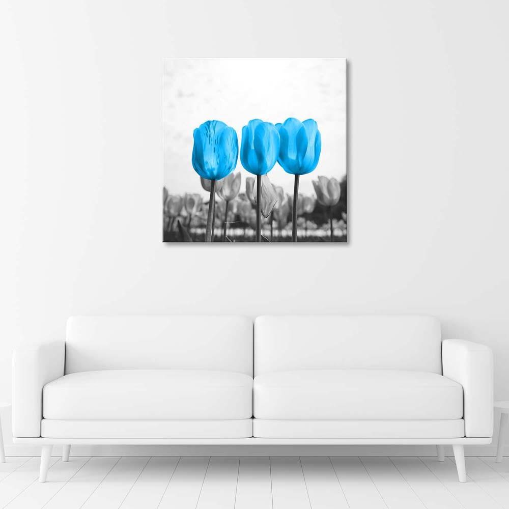 Canvas Print, Blue Tulips In a Meadow