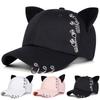 Men Gothic Cat Ear Baseball Cap Chain Iron Ring Outdoor Adjustable Sunscreen Leisure Hat Spring Autumn Travel Tourism Beach Vacation