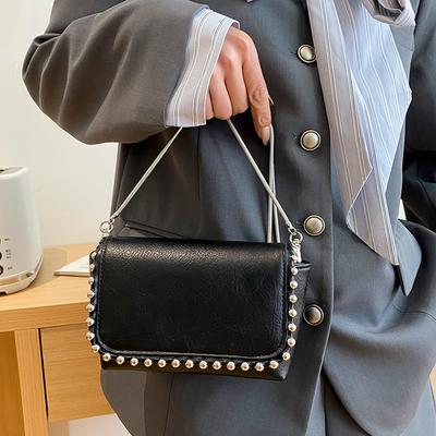 Women's Square Rivet Black Bag Crossbody Chain Small Shoulder Bag
