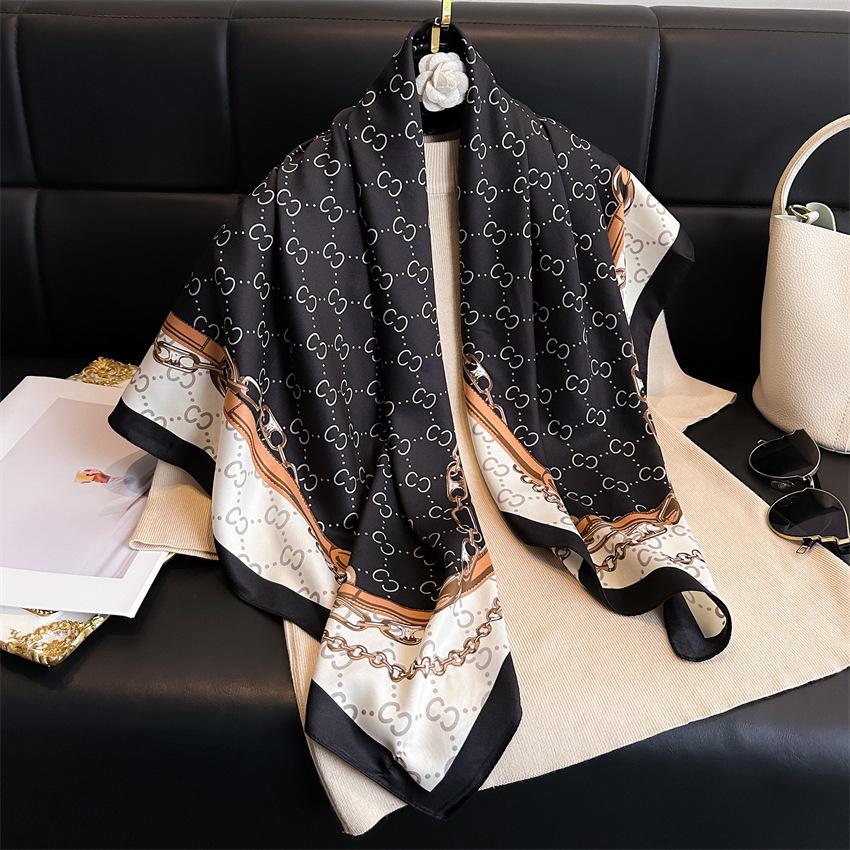 Women's Retro Twill Silk Scarf - 90cm Versatile Shawl for Travel & Sun Protection