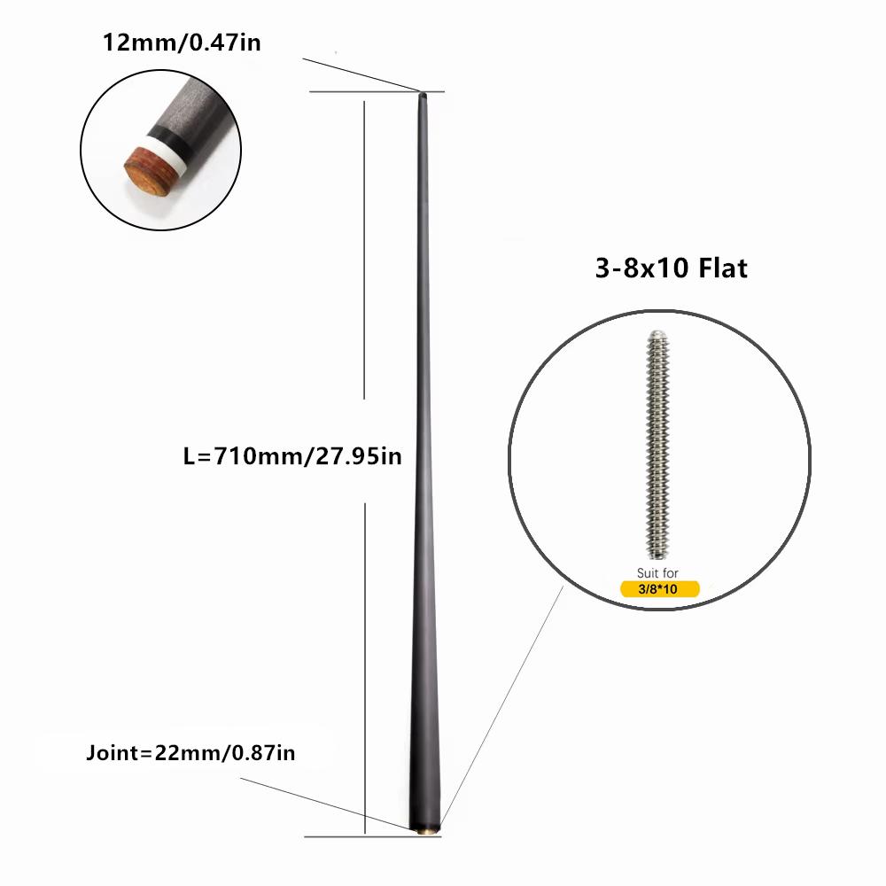 Profesionální karbonová tyč na kulečník | Nízká deformace, design Pro Taper s technologií Black Tech | Extra náhradní tyč na kulečník