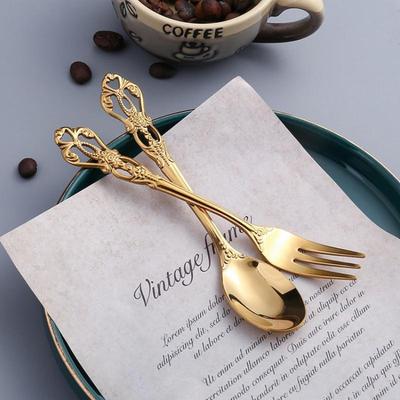 1pc European Stainless Steel Coffee Spoon Royal Dessert Spoon Antique Hollow Cake Fruit Fork Embossed Spoon