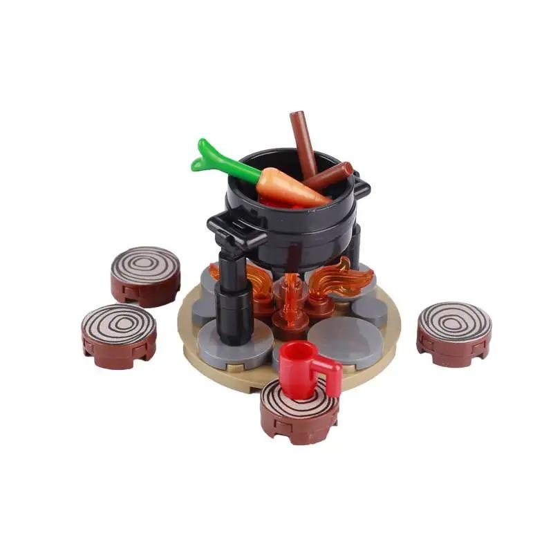 MOC Medieval Building Blocks Set Hanging Cage Guillotine Castle Fountain Bonfire Tent Bulletin Board Ox Cart Carriage Gift Toy