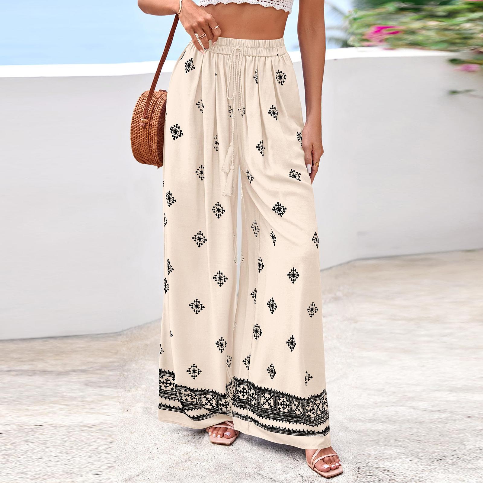 Женские широкие повседневные струящиеся брюки в цветочек L