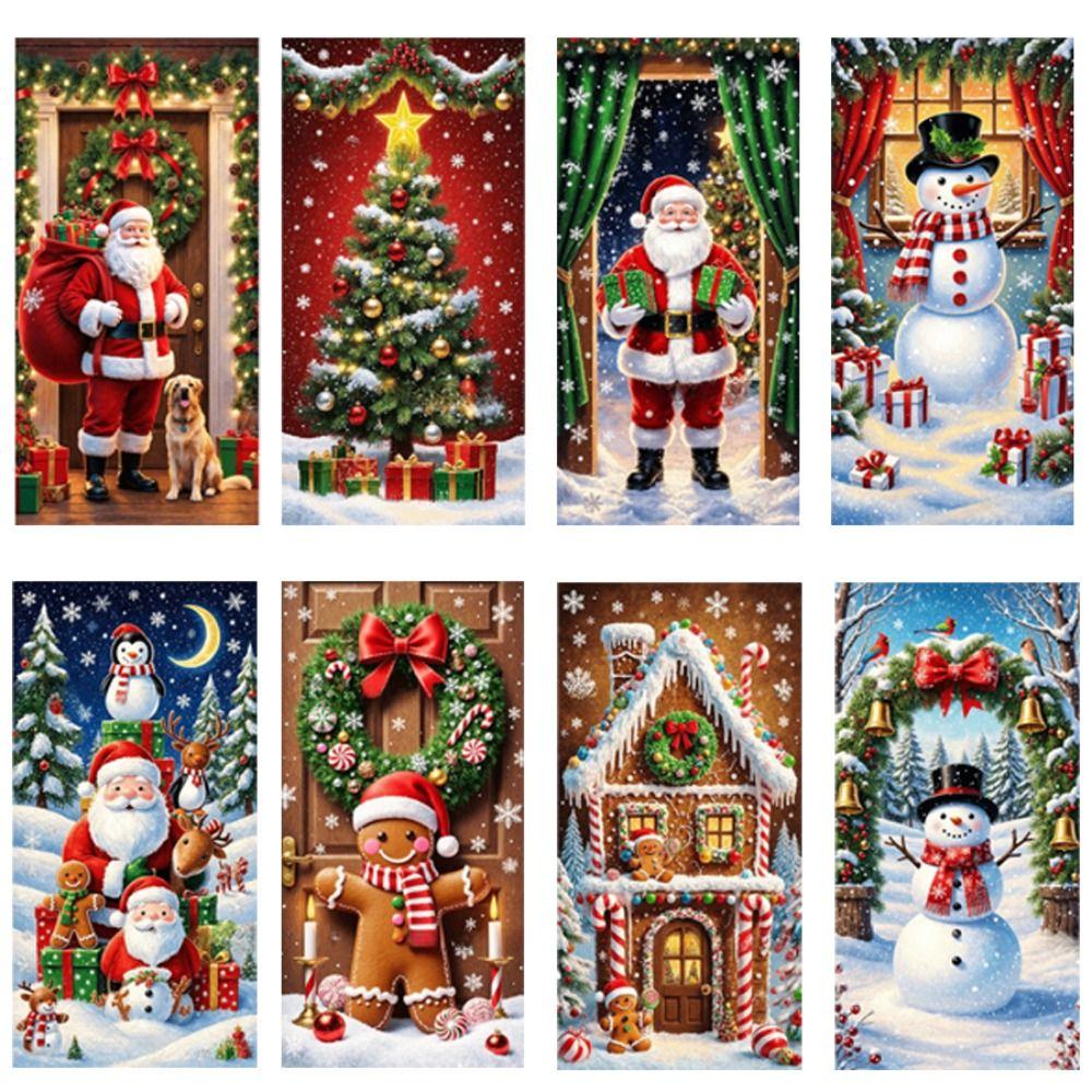 Door Hanging Christmas Door Cover Background Atmosphere Arrangement Door Decoration Holiday Props Old Man Snowman Hanging Flag