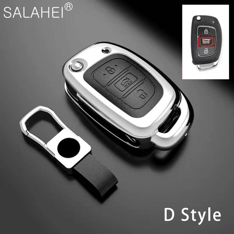 Zinc Alloy+Leather Car Key Case Cover Shell For Hyundai Elantra Tucson I40 I20 I10 Ix35 Ix45 Creta Santa Fe H-1 Auto Accessories