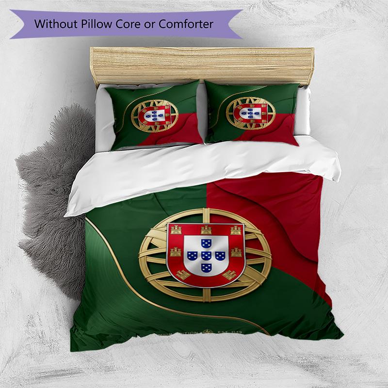 Set Biancheria da Letto Stampata Calcio Portogallo 3 Pezzi Set Copriletto Traspirante Accogliente come Regalo per la Casa Nuova o per le Feste