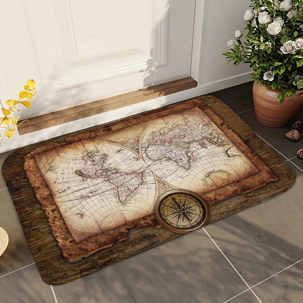1pc Retro Navigation Map Bathroom Absorbent Mats Anti-Slip Mats Home Decor Supplies Carpets Home Kitchen Floor Mats