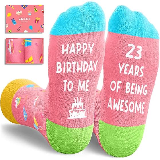 Zmart 23rd Birthday Gifts Men - Birthday Socks for 23 Year Old Women